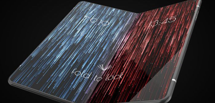 Faltbares Smartphone mit blau-rotem Display