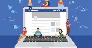 Gemaltes bild eines Notebooks, welches ein Facebook Interface anzeigt.